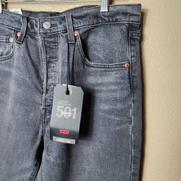 Levis Wmns Premium Black 501S Button Fly High Rise Skinny Jeans-Size 32x30 (NWT) - Picture 3 of 11